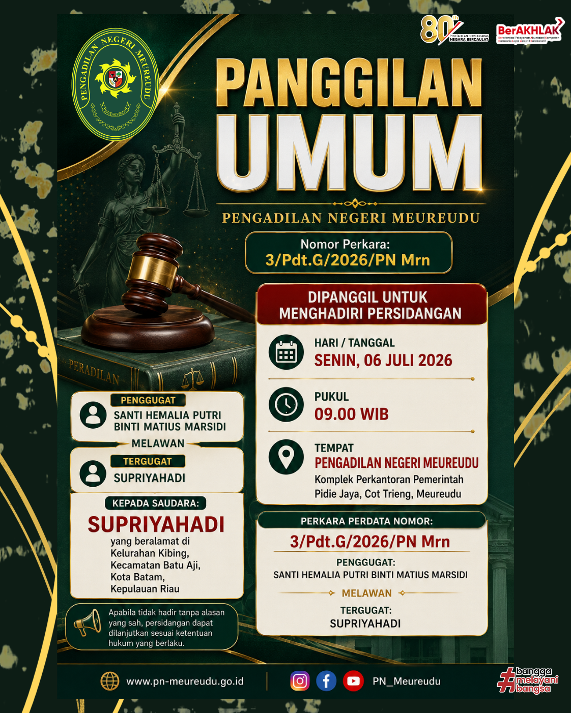 PANGGILAN UMUM PERKARA PERDATA NOMOR 3/PDT.G/2026/PN MRN.